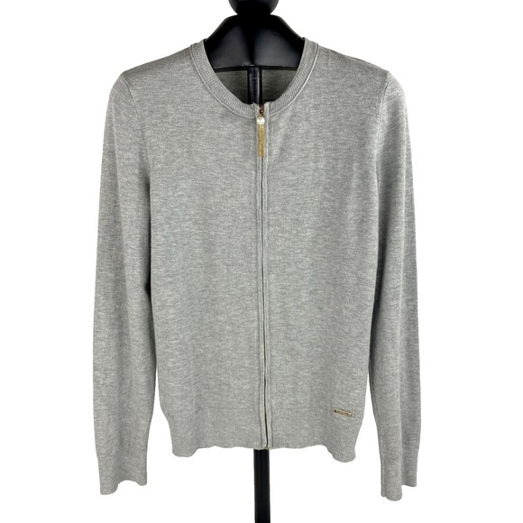 Ellen Tracy Sweaters - Ellen Tracy Cardigan Sweater Women's M Pearl Zip Pull Jacket Gray Viscose Nylon